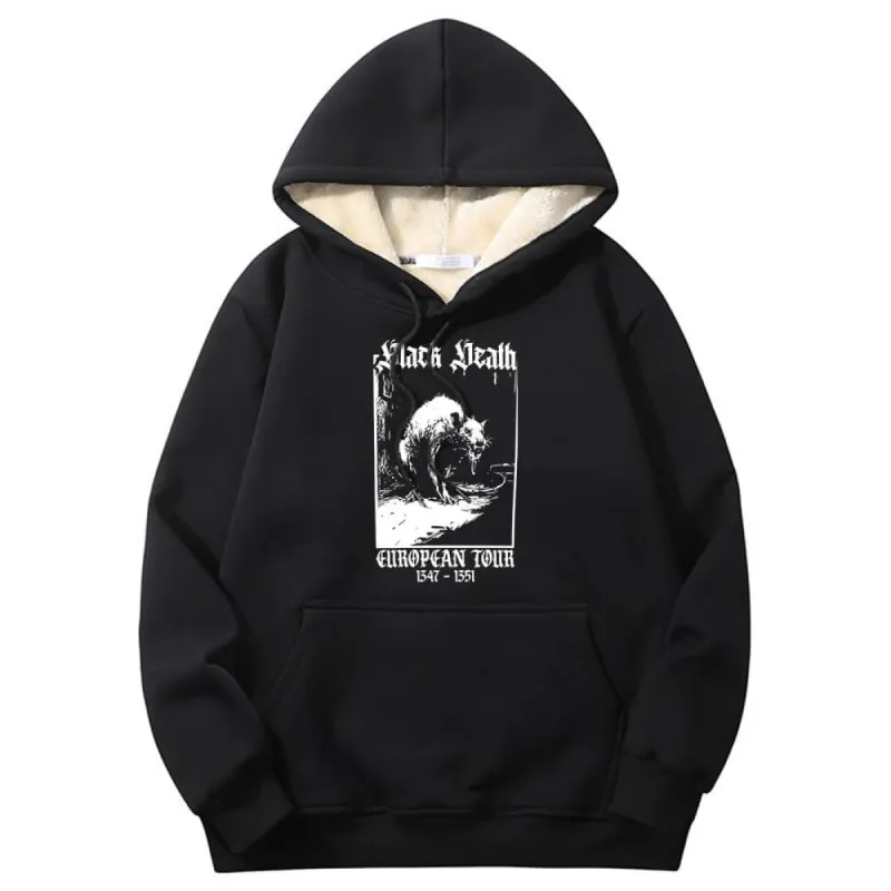 Multicolor Black Death Rat Warm Fleece Sherpa Lined Hoodie sold by GTHIC
