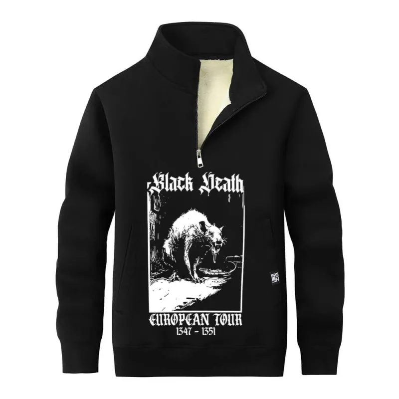 Multicolor Black Death Rat Stand Collar Zip Fleece Sherpa Sweatshirt sold by GTHIC