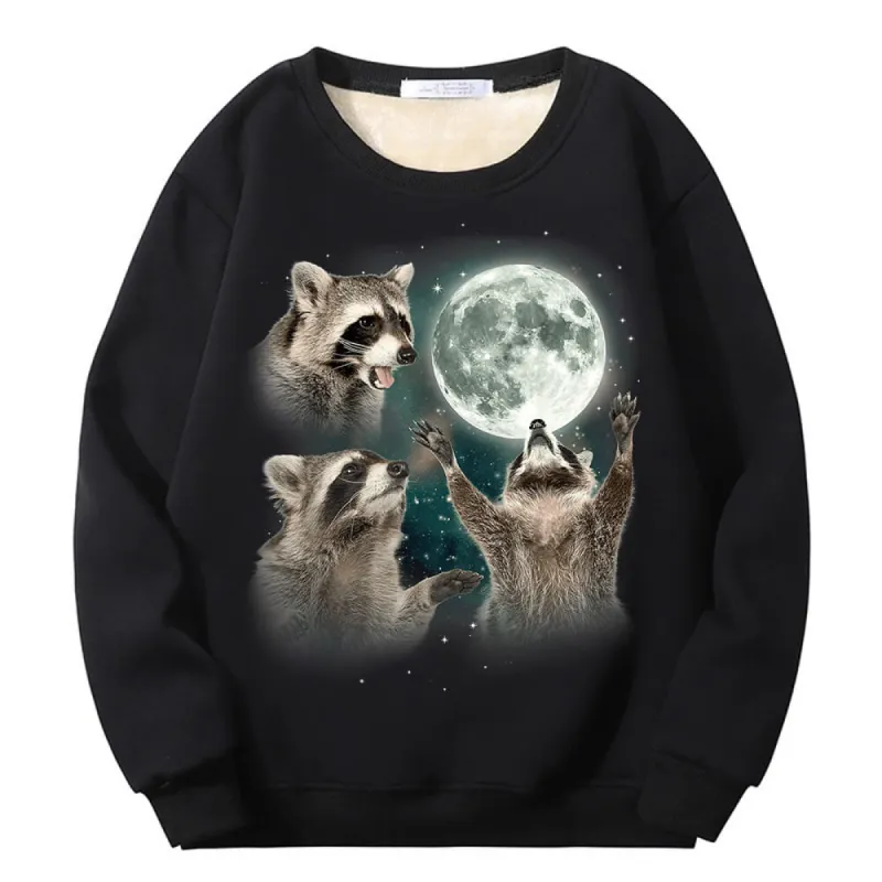 Racoons howling at the Moon Crew Collar Fleece Sherpa Sweatshirt sold by GTHIC