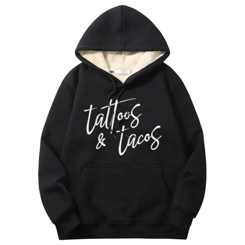 Multicolor Tattoos And Tacos Crew Collar Fleece Sherpa Hoodie sold by GTHIC