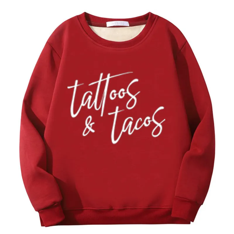 Multicolor Tattoos And Tacos Crew Collar Fleece Sweatshirt sold by GTHIC