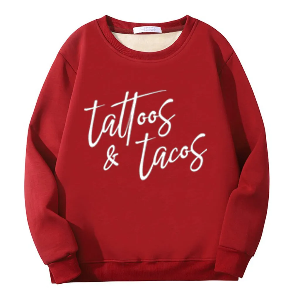 Multicolor Tattoos And Tacos Crew Collar Fleece Sweatshirt sold by GTHIC