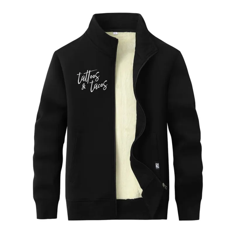 Multicolor Tattoos And Tacos Fleece Stand Collar Zip Cardigan sold by GTHIC