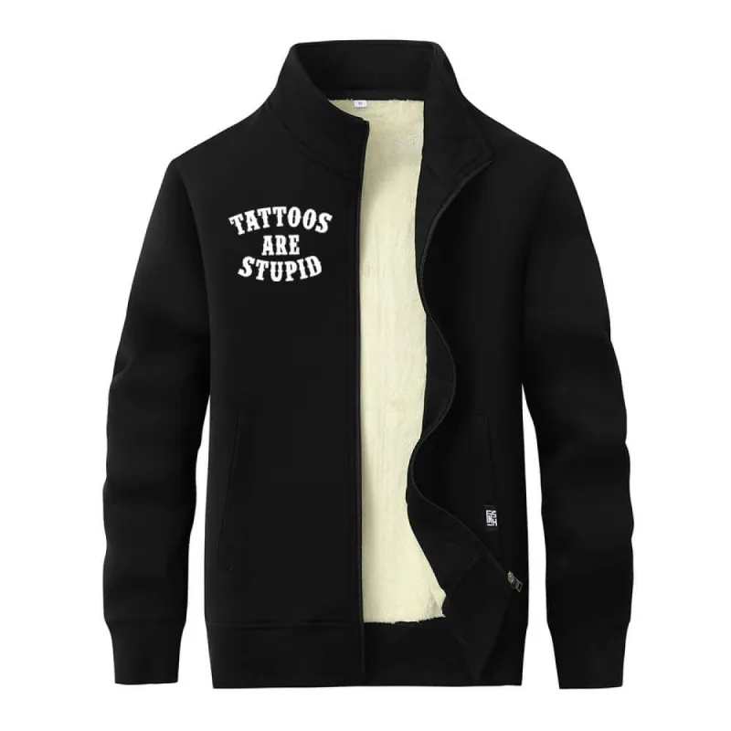Multicolor Tattoos Are Stupid Stand Collar Zip Fleece Cardigan sold by GTHIC