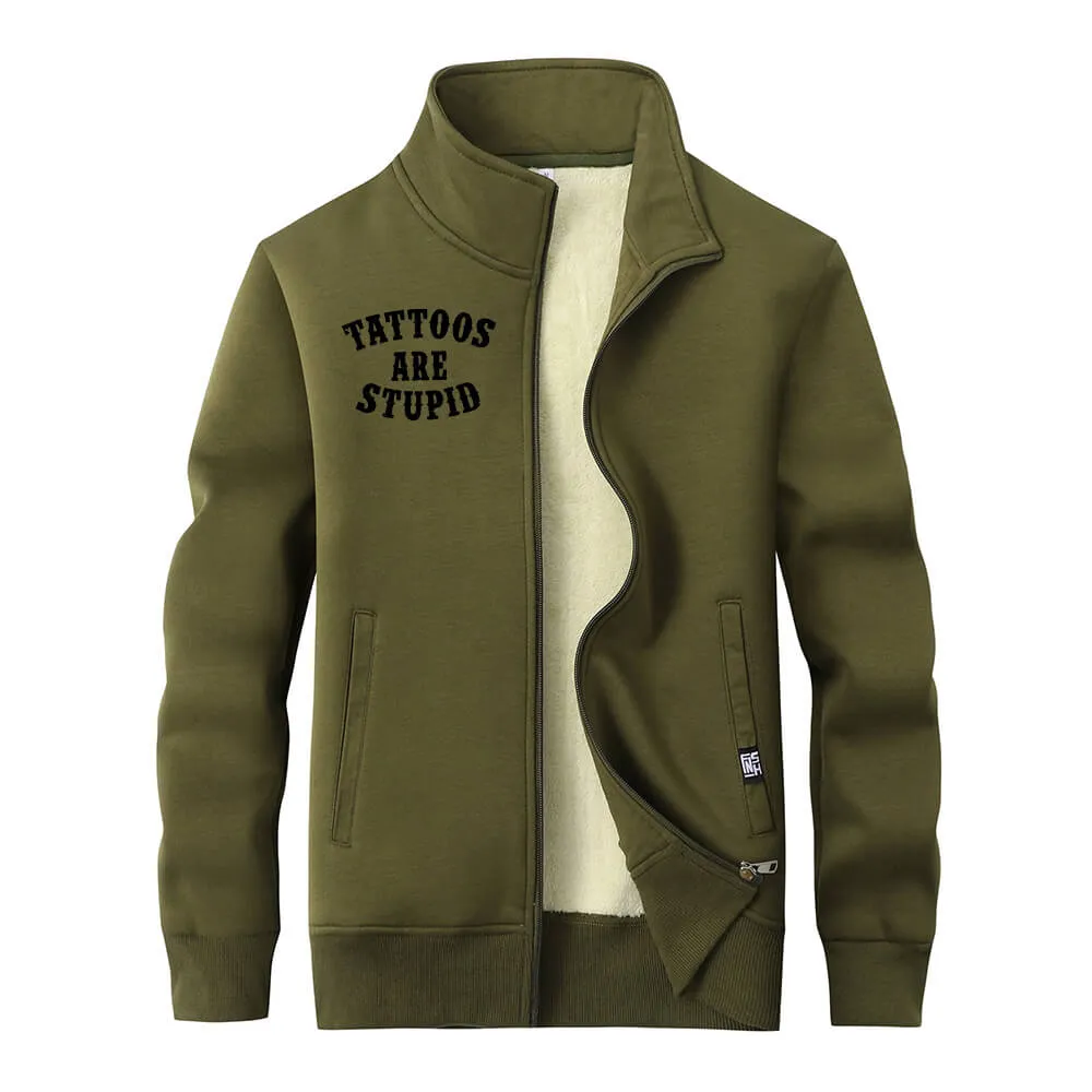 Multicolor Tattoos Are Stupid Stand Collar Zip Fleece Cardigan sold by GTHIC product image thumbnail 4