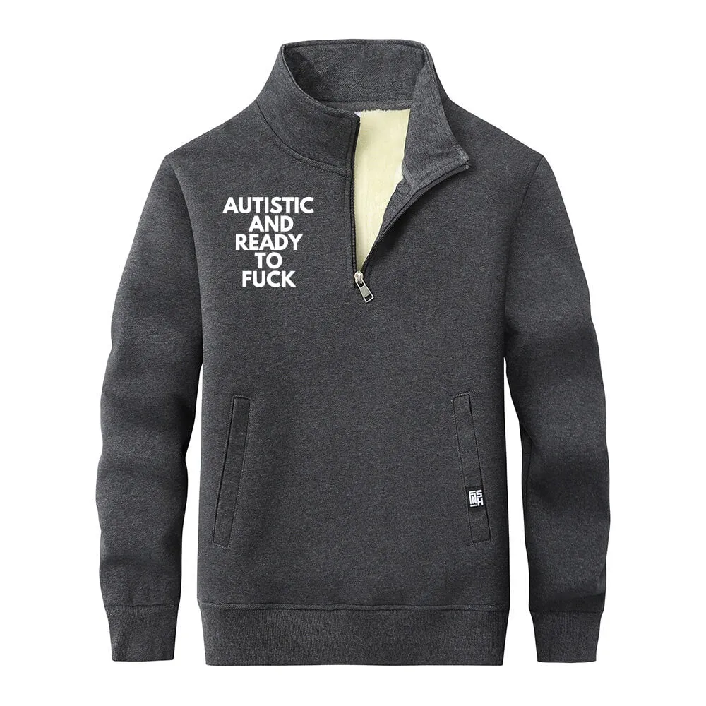 Autistic And Ready To Fuck Fleece Collar Zip Sweatshirt sold by GTHIC product image thumbnail 2