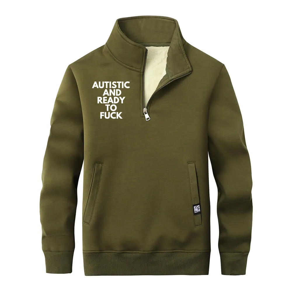 Autistic And Ready To Fuck Fleece Collar Zip Sweatshirt sold by GTHIC product image thumbnail 4