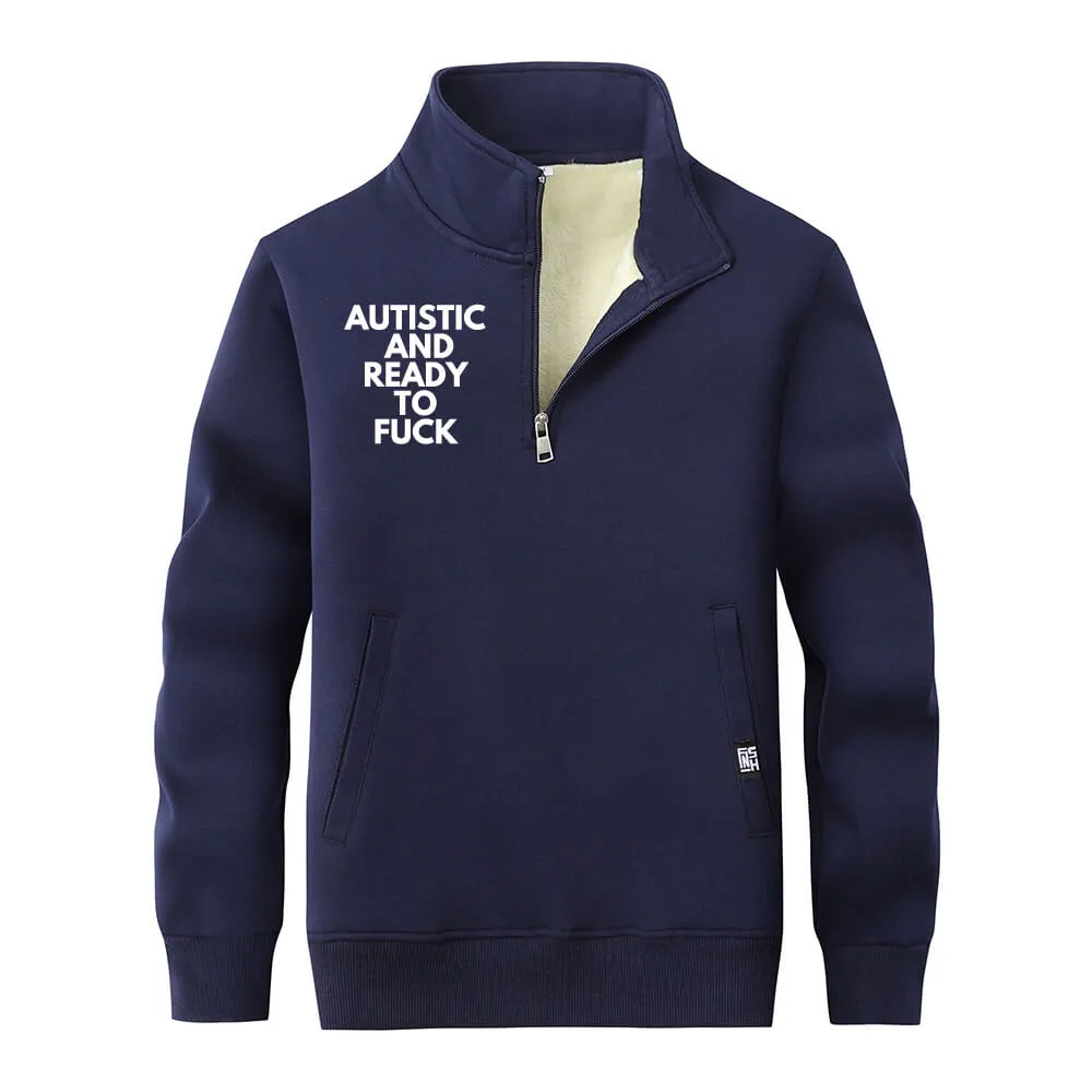 Autistic And Ready To Fuck Fleece Collar Zip Sweatshirt sold by GTHIC product image thumbnail 3