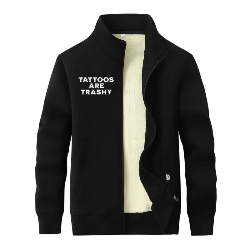 Multicolor Tattoos Are Trashy Stand Collar Zip Fleece Cardigan sold by GTHIC
