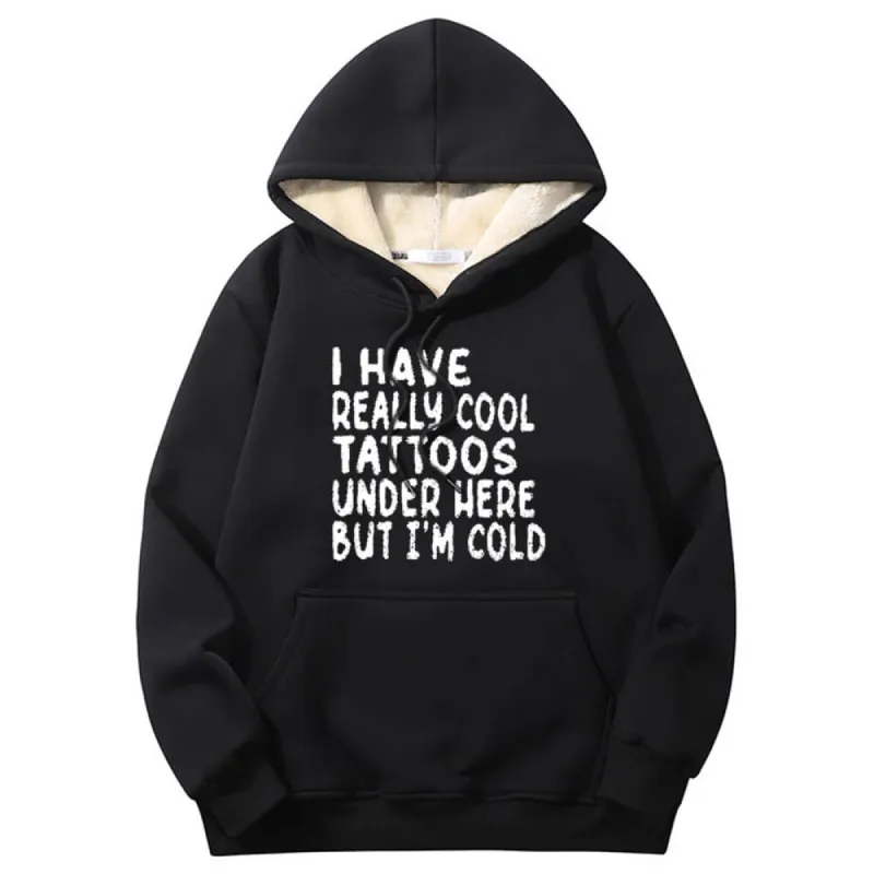 Multicolor I Have Really Cool Tattoos Crew Collar Fleece Hoodie sold by GTHIC