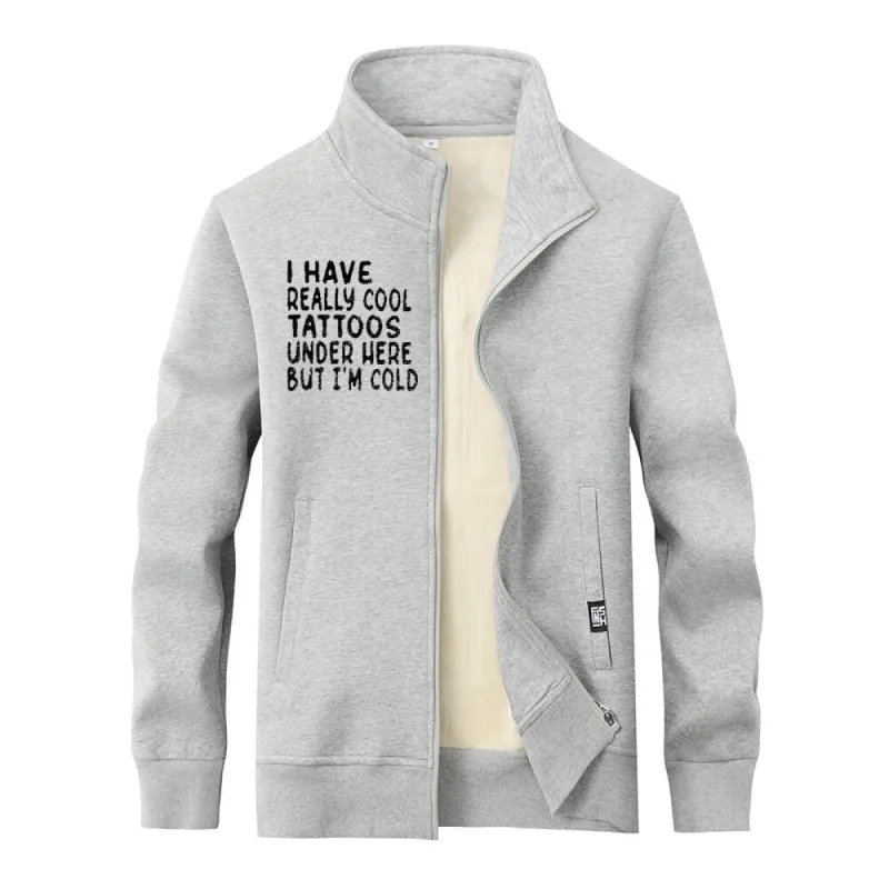 Multicolor I Have Really Cool Tattoos Fleece Stand Collar Zip Cardigan sold by GTHIC