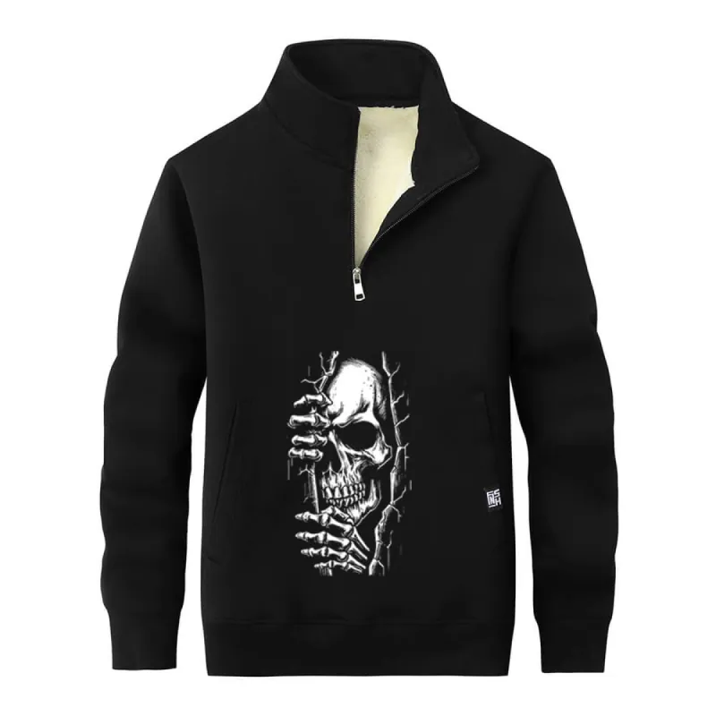 Skeletons in the Crack Fleece Sherpa Stand Collar Zip Sweatshirt sold by GTHIC