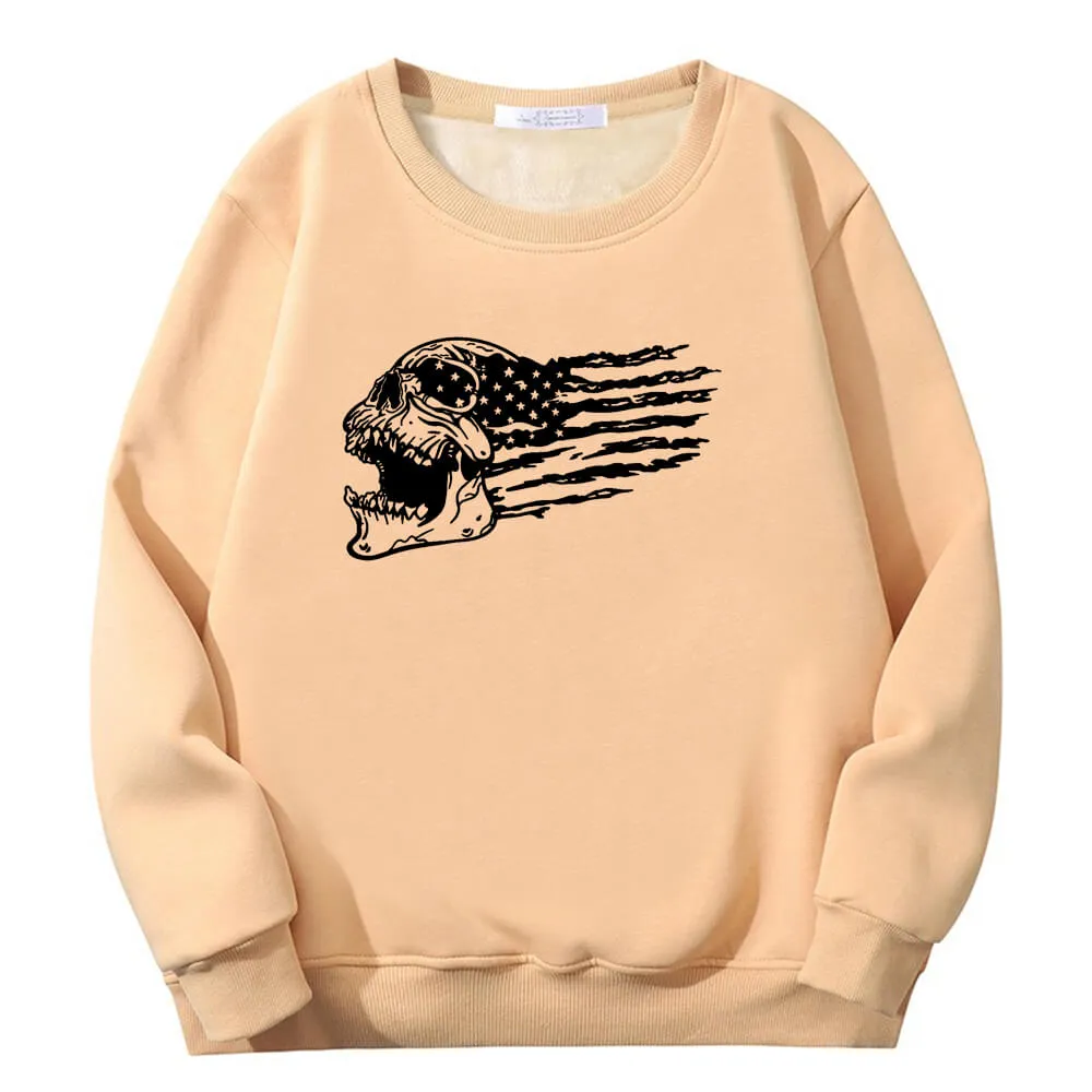 Patriotic Skull American Flag Crew Collar Fleece Sherpa Sweatshirt sold by GTHIC product image thumbnail 5