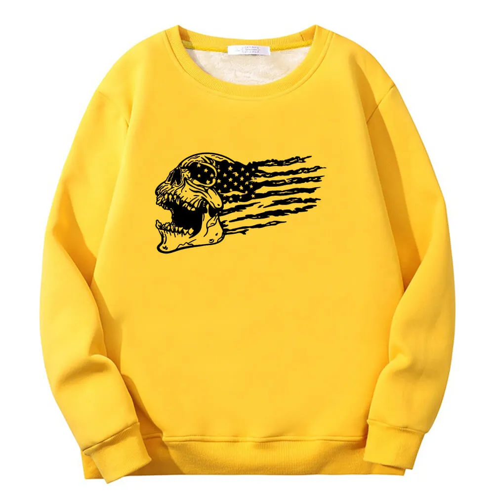 Patriotic Skull American Flag Crew Collar Fleece Sherpa Sweatshirt sold by GTHIC product image thumbnail 4