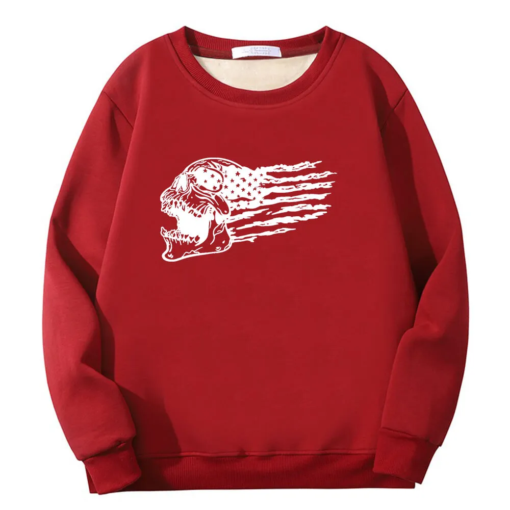 Patriotic Skull American Flag Crew Collar Fleece Sherpa Sweatshirt sold by GTHIC product image thumbnail 2