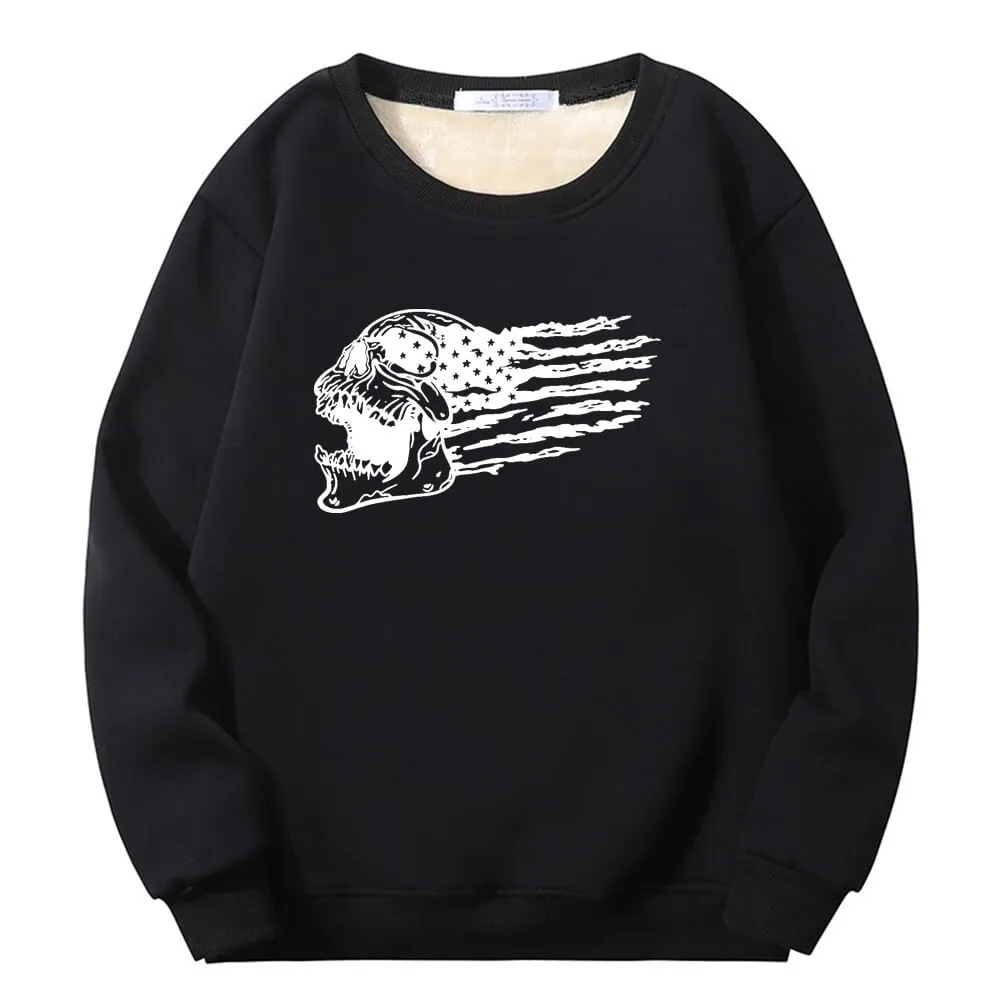 Patriotic Skull American Flag Crew Collar Fleece Sherpa Sweatshirt sold by GTHIC