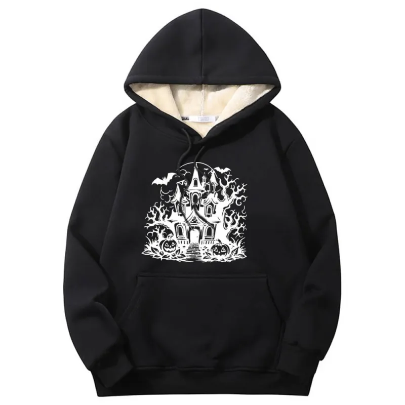 Multicolor Haunted House Warm Fleece Sherpa Lined Hoodie sold by GTHIC