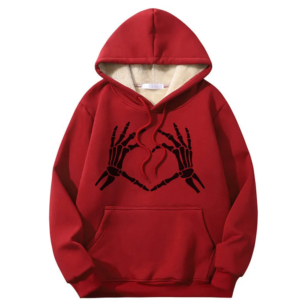 Skull Hand Love Heart Warm Fleece Sherpa Lined Hoodie sold by GTHIC