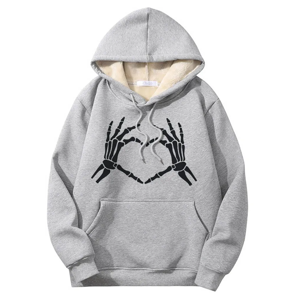 Skull Hand Love Heart Warm Fleece Sherpa Lined Hoodie sold by GTHIC product image thumbnail 2