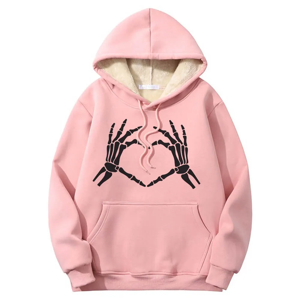 Skull Hand Love Heart Warm Fleece Sherpa Lined Hoodie sold by GTHIC product image thumbnail 3