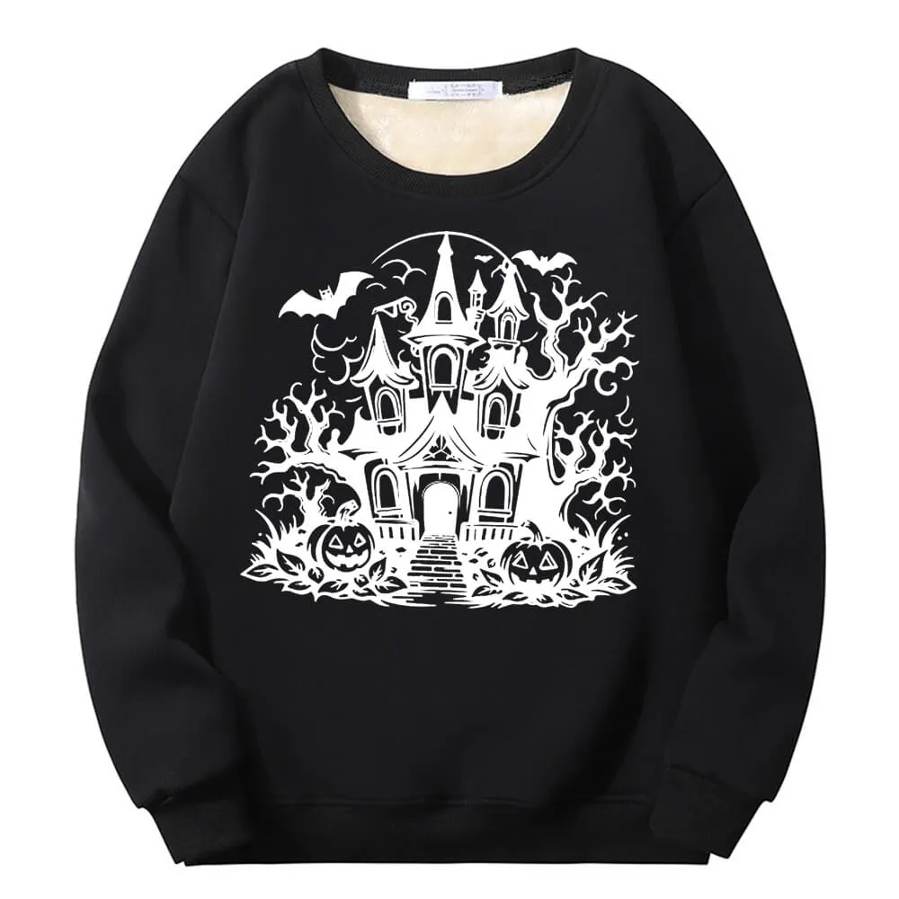 Multicolor Haunted House Crew Collar Fleece Sherpa Sweatshirt sold by GTHIC