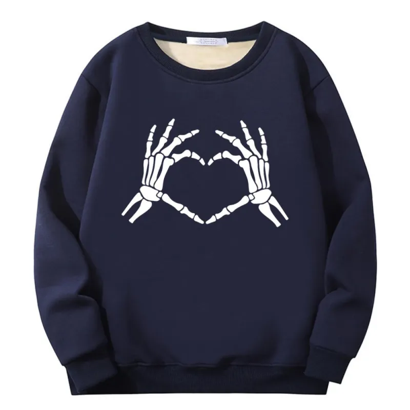 Skull Hand Love Heart Crew Collar Fleece Sherpa Sweatshirt sold by GTHIC