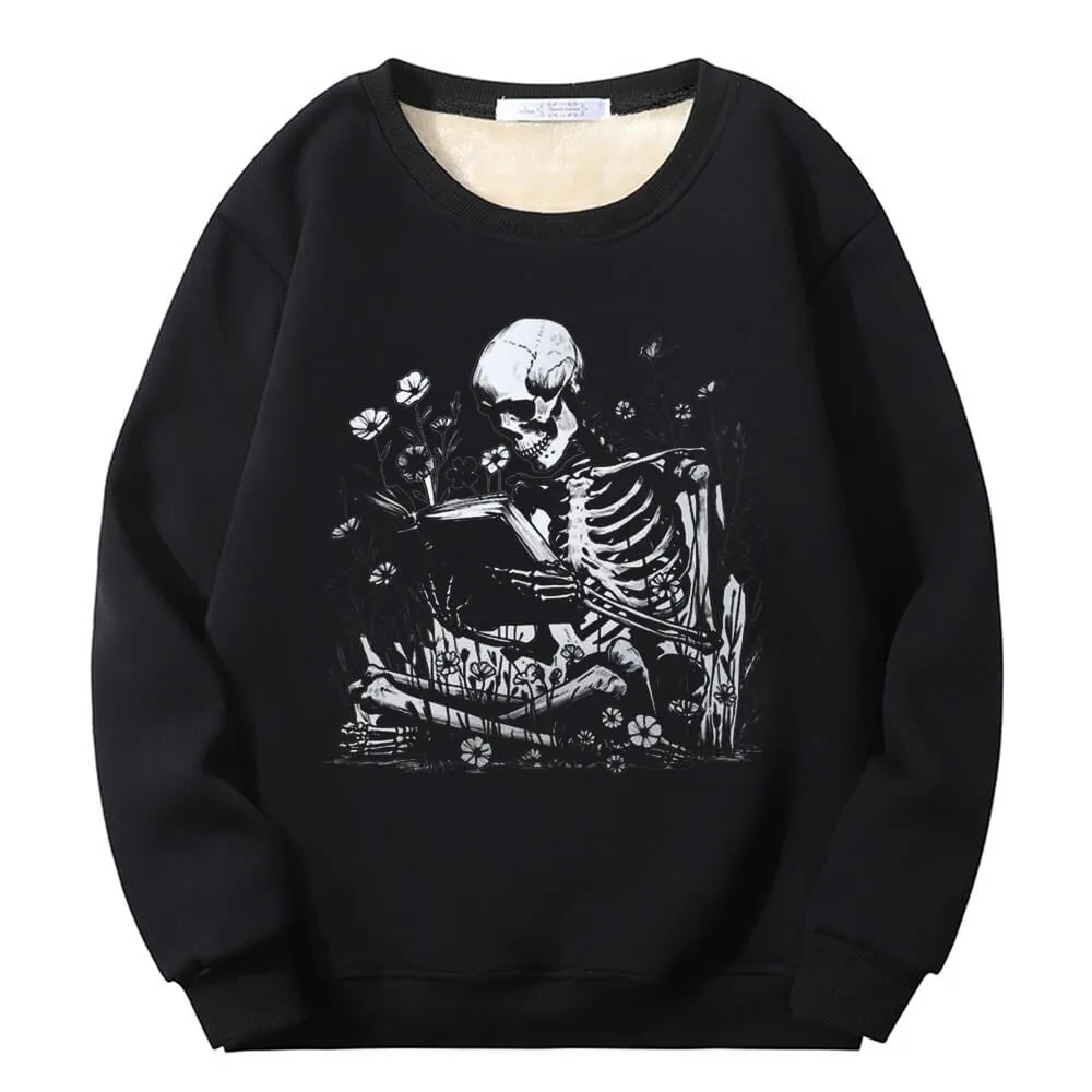 Multicolor Book Reading Skull Fleece Crew Collar Sweatshirt sold by GTHIC