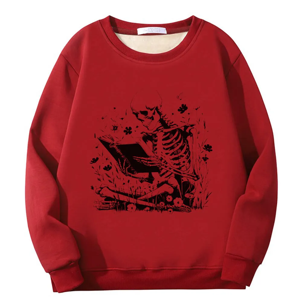 Multicolor Book Reading Skull Fleece Crew Collar Sweatshirt sold by GTHIC product image thumbnail 2
