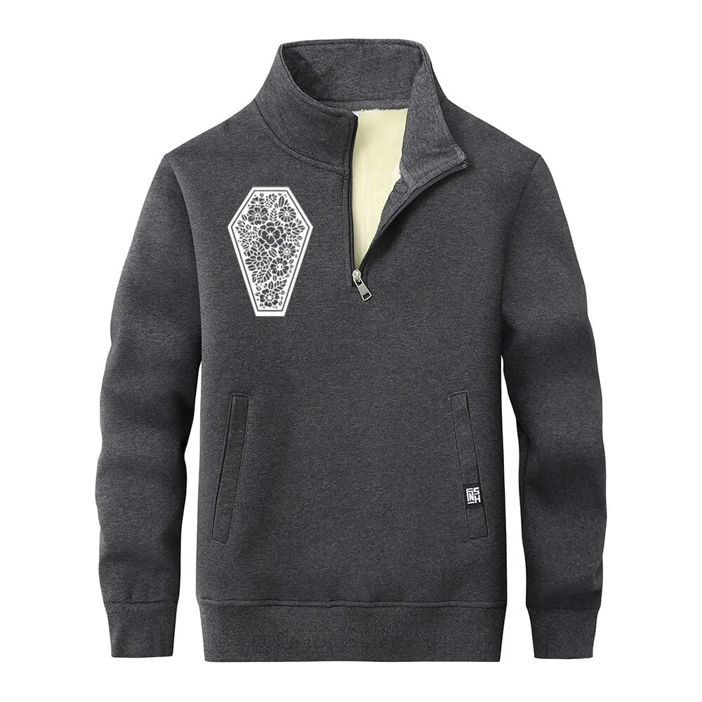 Coffin With Flower Stand Collar Zip Fleece Sweatshirt sold by GTHIC product image thumbnail 3