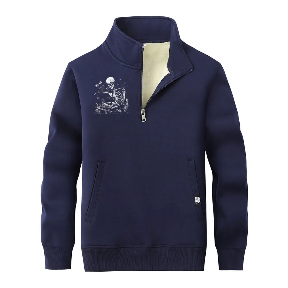 Multicolor Book Reading Skull Collar Zip Fleece Sherpa Sweatshirt sold by GTHIC product image thumbnail 3