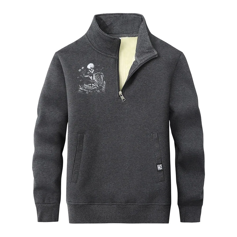 Multicolor Book Reading Skull Collar Zip Fleece Sherpa Sweatshirt sold by GTHIC product image thumbnail 2