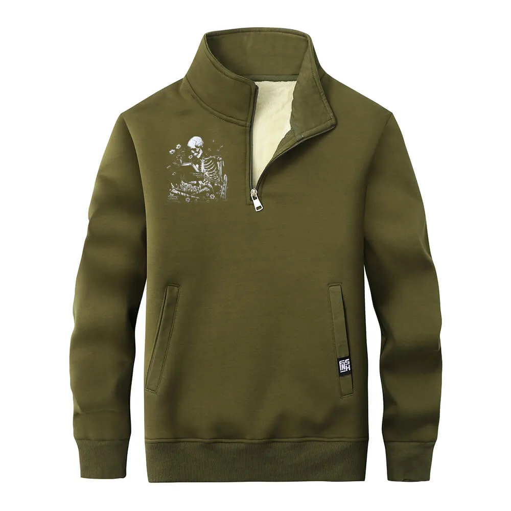 Multicolor Book Reading Skull Collar Zip Fleece Sherpa Sweatshirt sold by GTHIC product image thumbnail 4