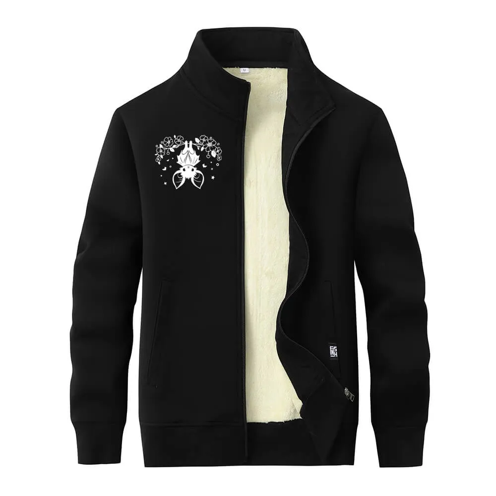 Flower Bat Print Stand Collar Zip Fleece Sherpa Cardigan sold by GTHIC product image thumbnail 2