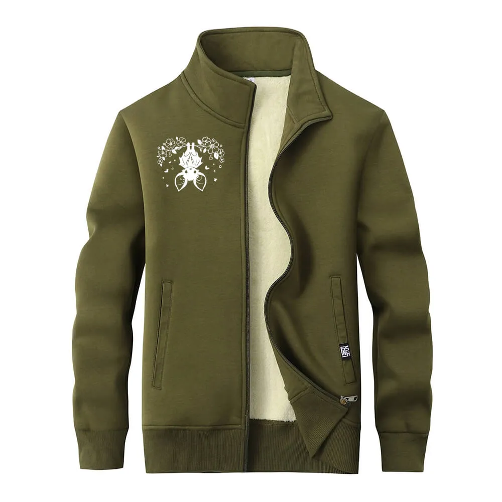 Flower Bat Print Stand Collar Zip Fleece Sherpa Cardigan sold by GTHIC product image thumbnail 5