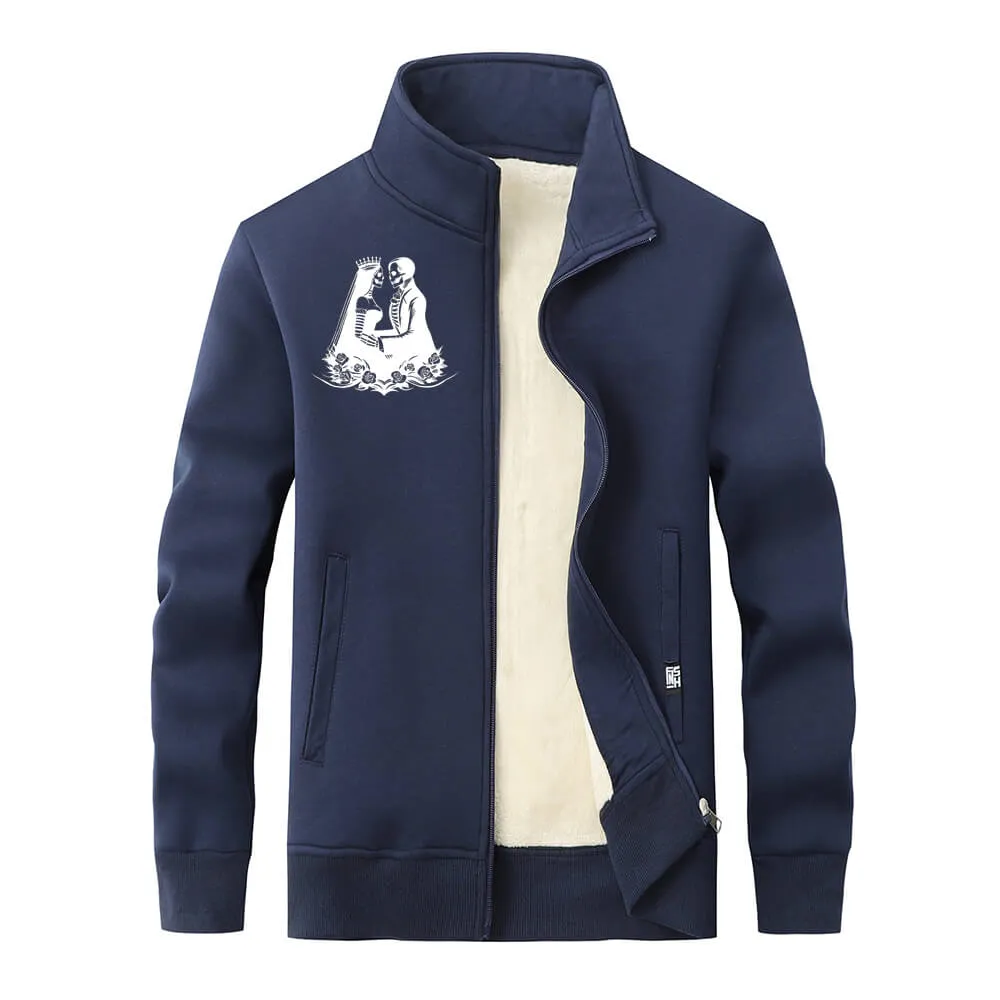 Skeleton Wedding Stand Collar Zip Fleece Sherpa Cardigan sold by GTHIC