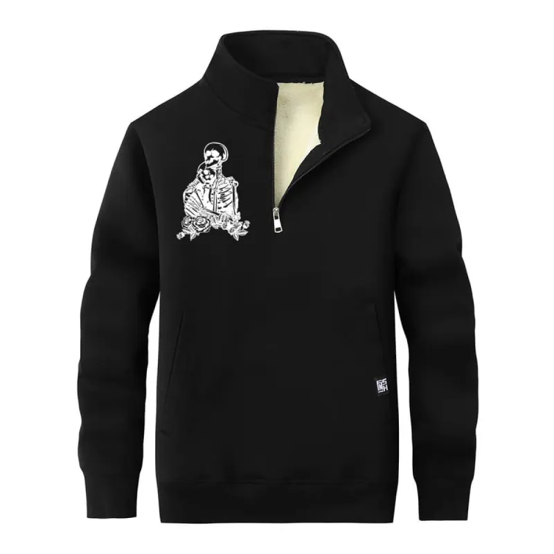 Love till Death Skull Fleece Sherpa Stand Collar Zip Sweatshirt sold by GTHIC