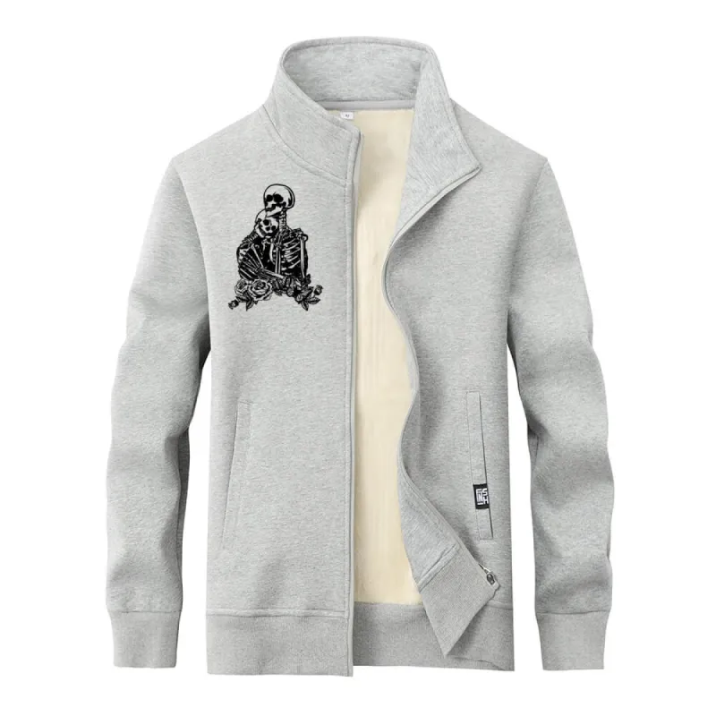 Love till Death Skull Stand Collar Zip Fleece Sherpa Cardigan sold by GTHIC
