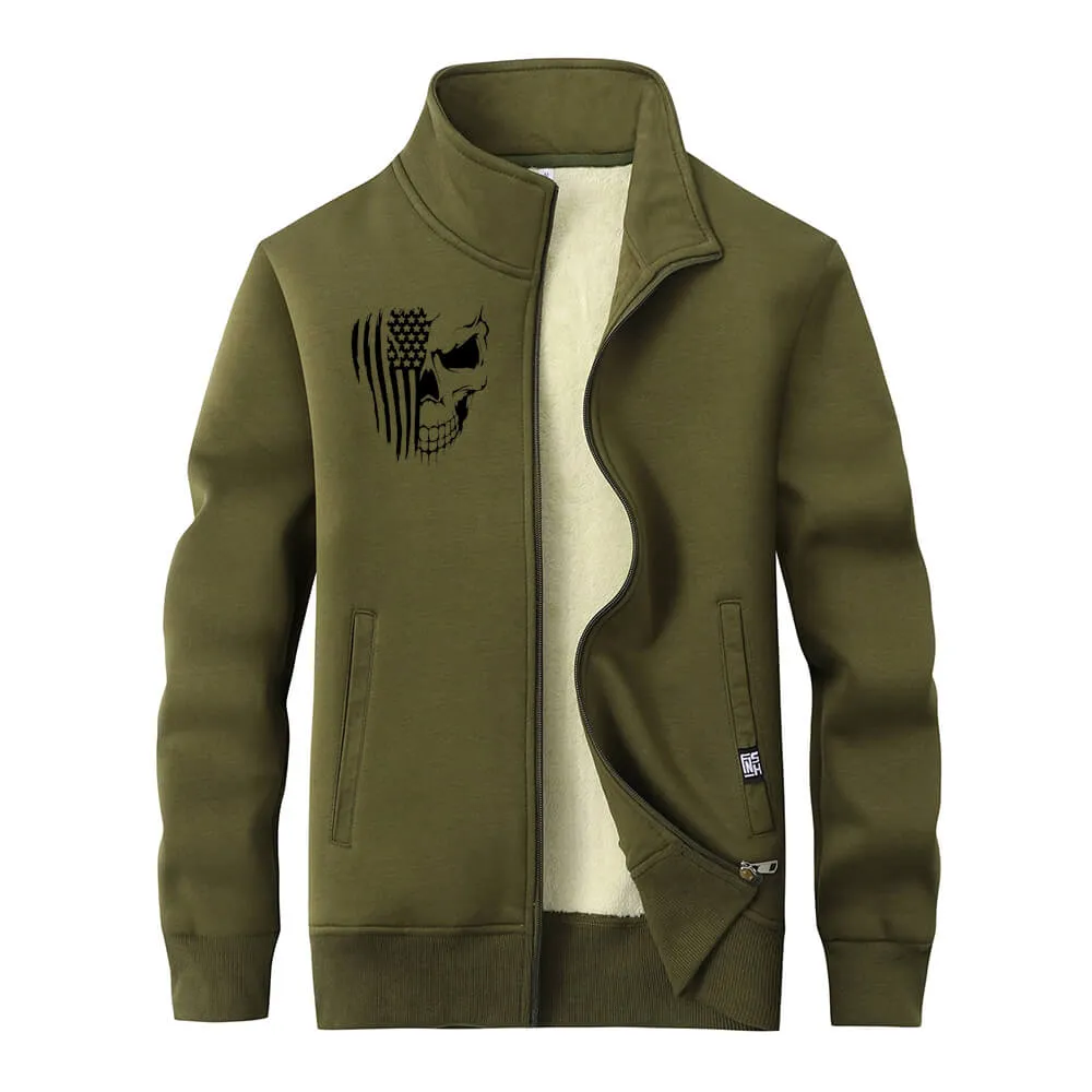 The Star Spangled Banner Skull Fleece Stand Collar Zip Cardigan sold by GTHIC product image thumbnail 3