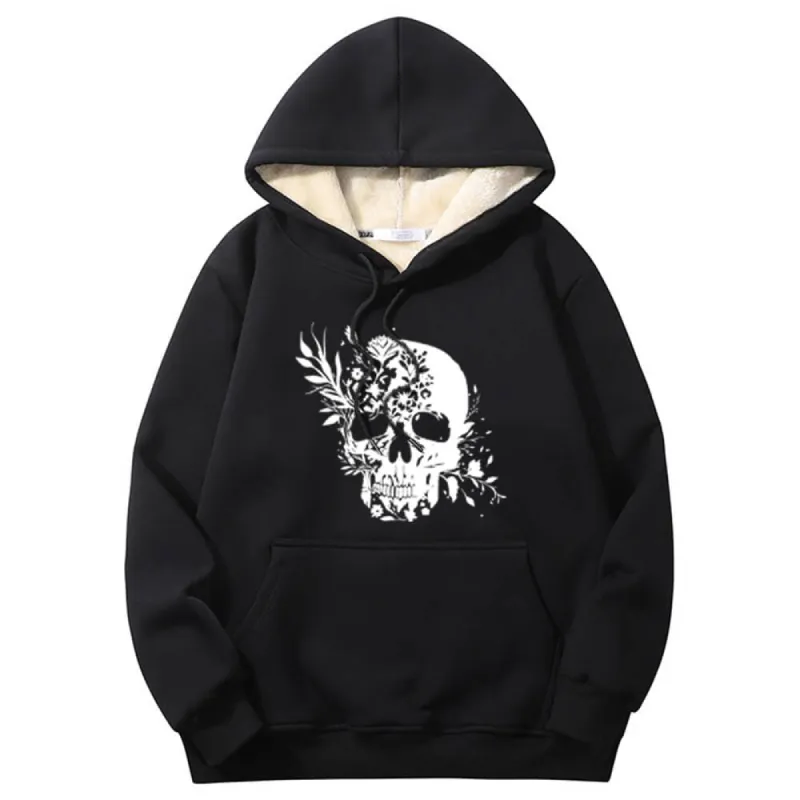 Multicolor Floral Skull Crew Collar Fleece Sherpa Hoodie sold by GTHIC