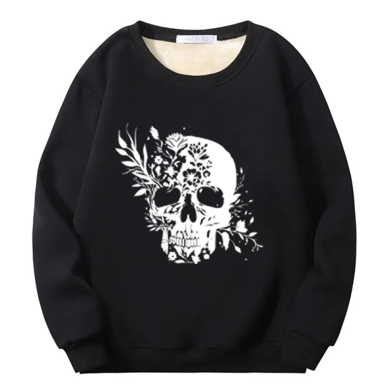 Multicolor Floral Skull Crew Collar Fleece Sherpa Sweatshirt sold by GTHIC