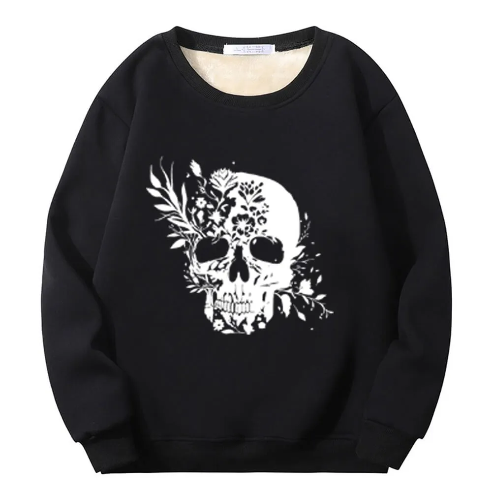 Multicolor Floral Skull Crew Collar Fleece Sherpa Sweatshirt sold by GTHIC