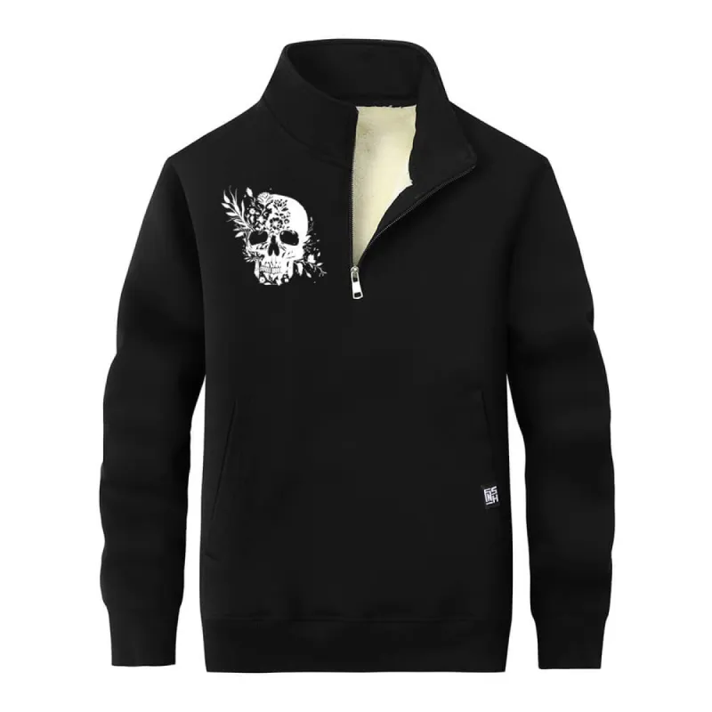Multicolor Floral Skull Stand Collar Zip Fleece Sherpa Sweatshirt sold by GTHIC