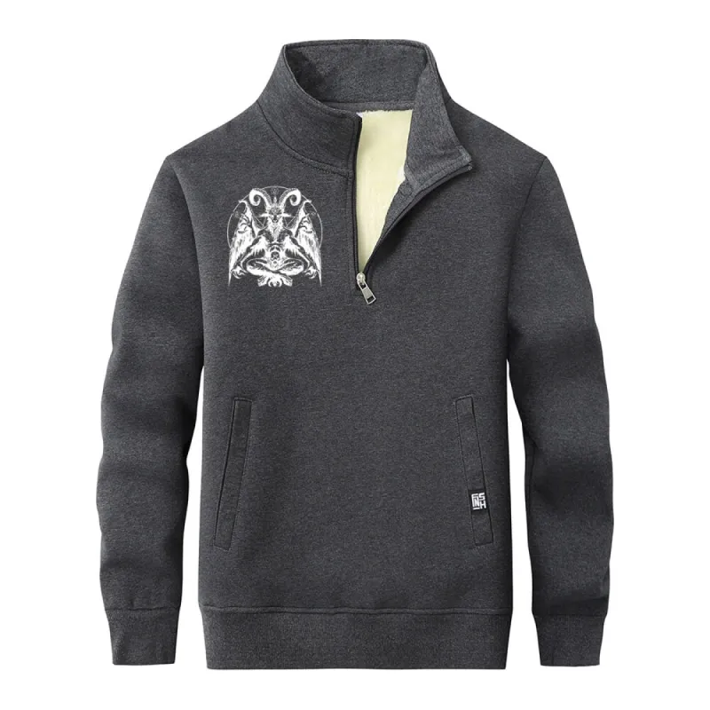 Satan Baphomet Goat Fleece Sherpa Stand Collar Zip Sweatshirt sold by GTHIC