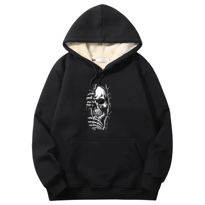 Multicolor Peeking Skull Crew Collar Fleece Sherpa Hoodie sold by GTHIC