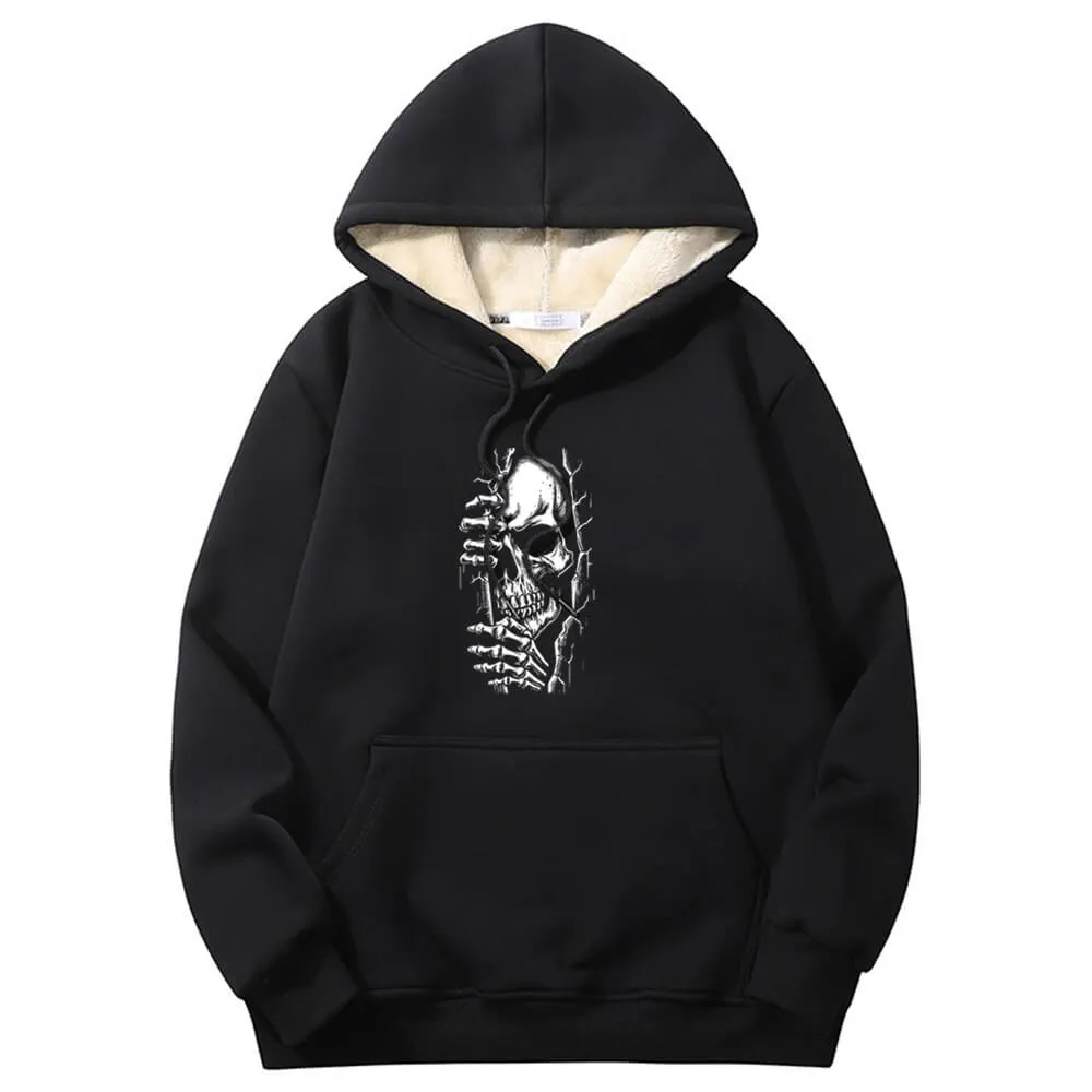 Multicolor Peeking Skull Crew Collar Fleece Sherpa Hoodie sold by GTHIC