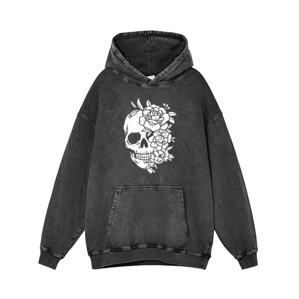 Flower Half Face Skull Vintage Washed Hoodie sold by GTHIC