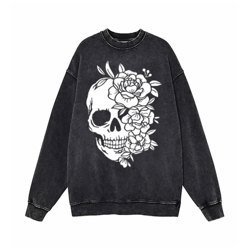 Flower Half Face Skull Vintage Washed Sweatshirt sold by GTHIC