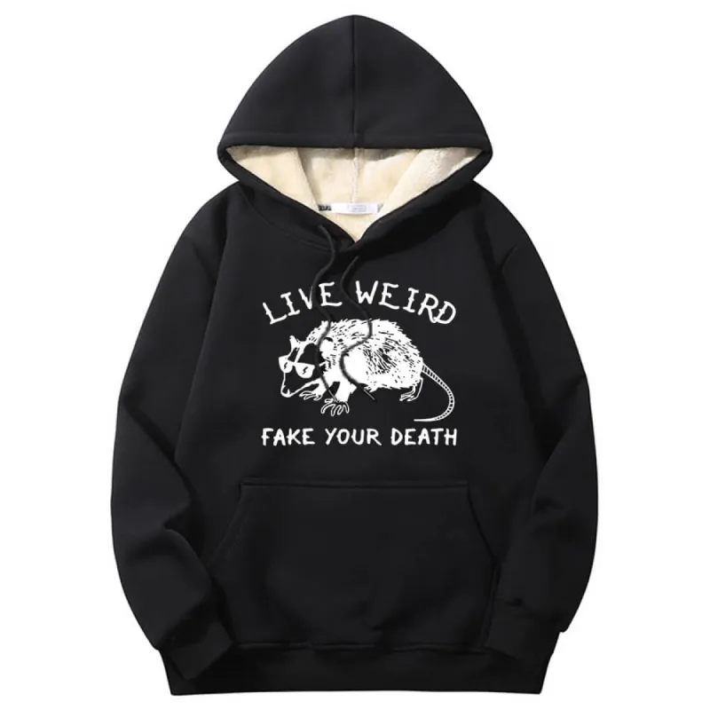 Live Weird Fake Your Death Rat Crew Collar Fleece Hoodie sold by GTHIC