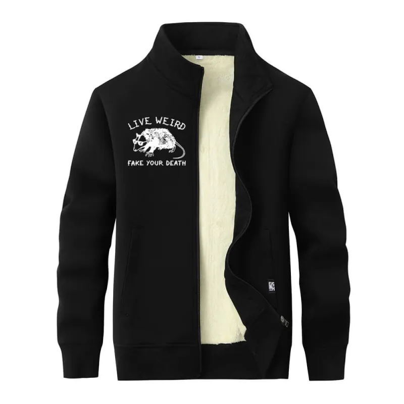 Live Weird Fake Your Death Rat Fleece Stand Collar Zip Cardigan sold by GTHIC