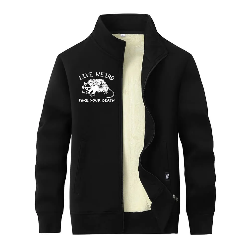 Live Weird Fake Your Death Rat Fleece Stand Collar Zip Cardigan sold by GTHIC